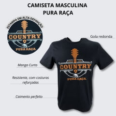 Camiseta Masculina Pura Raça Tema Country Manga Curta Cor: Preto Com Estampa Violão Ref.07.085.0062