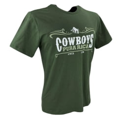 Camiseta Masculina Pura Raça Tema Country Manga Curta Cor: Verde Musgo Com Estampa Cowboys Ref.07.085.0062