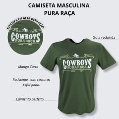 Camiseta Masculina Pura Raça Tema Country Manga Curta Cor: Verde Musgo Com Estampa Cowboys Ref.07.085.0062