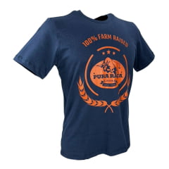 Camiseta Masculina Pura Raça Tema Farm Manga Curta Cor: Azul Marinho Com Estampa Trator Em Laranja Ref.07.085.0063