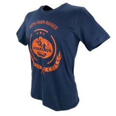 Camiseta Masculina Pura Raça Tema Farm Manga Curta Cor: Azul Marinho Com Estampa Trator Em Laranja Ref.07.085.0063