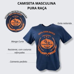 Camiseta Masculina Pura Raça Tema Farm Manga Curta Cor: Azul Marinho Com Estampa Trator Em Laranja Ref.07.085.0063