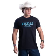 Camiseta Masculina Texas Farm Affinity Manga Curta Preto Estampada Azul Claro Ref:CM658