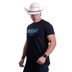 Camiseta Masculina Texas Farm Affinity Manga Curta Preto Estampada Azul Claro Ref:CM658