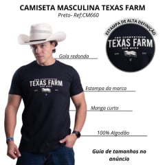 Camiseta Masculina Texas Farm Affinity Manga Curta Preto Estampado Creme Ref:CM660
