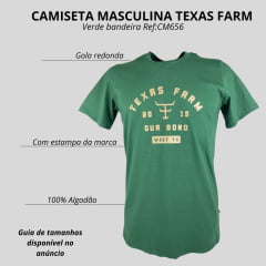 Camiseta Masculina Texas Farm Affinity Manga Curta Verde Bandeira Estampada Bege Ref:CM656