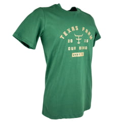Camiseta Masculina Texas Farm Affinity Manga Curta Verde Bandeira Estampada Bege Ref:CM656