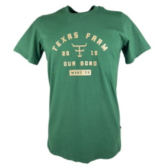 Camiseta Masculina Texas Farm Affinity Manga Curta Verde Bandeira Estampada Bege Ref:CM656