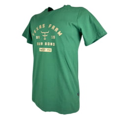 Camiseta Masculina Texas Farm Affinity Manga Curta Verde Bandeira Estampada Bege Ref:CM656