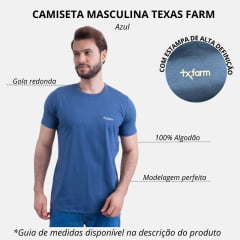 Camiseta Masculina Texas Farm Azul Intense Manga Curta Com Logo Pequeno Em Branco Ref.CM358