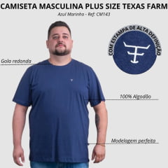 Camiseta Masculina Texas Farm Azul Marinho Plus Size Manga Curta Logo Pequena Ref:CM143