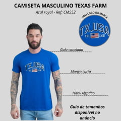 Camiseta Masculina Texas Farm Azul Royal Manga Curta Com Logo Aplicada USA Ref:CM552