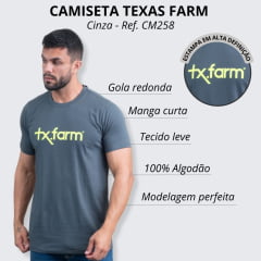 Camiseta Masculina Texas Farm Cinza Chumbo Estampa Amarela - Ref. CM258
