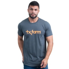 Camiseta Masculina Texas Farm Cinza Chumbo Estampa Laranja - Ref. CM258