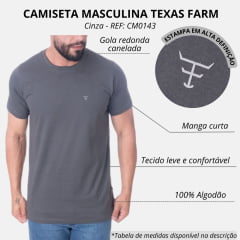 Camiseta Masculina Texas Farm Cinza Médio Manga Curta Com Logo Em Branco REF: CM143