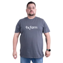 Camiseta Masculina Texas Farm Cinza Médio Plus Size Manga Curta Com Logo em Branco Ref.CM258