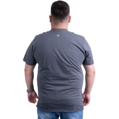 Camiseta Masculina Texas Farm Cinza Médio Plus Size Manga Curta Com Logo em Branco Ref.CM258