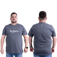 Camiseta Masculina Texas Farm Cinza Médio Plus Size Manga Curta Com Logo em Branco Ref.CM258