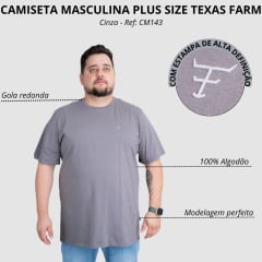 Camiseta Masculina Texas Farm Cinza Plus Size Manga Curta Logo Pequena Ref:CM143
