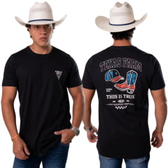 Camiseta Masculina Texas Farm Draw Preto Estampa Frente e Costas Ref:CM697