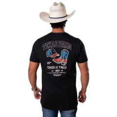 Camiseta Masculina Texas Farm Draw Preto Estampa Frente e Costas Ref:CM697