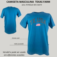 Camiseta Masculina Texas Farm Manga Curta American Tour Azul Petróleo Ref:CM479