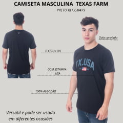 Camiseta Masculina Texas Farm Manga Curta American Tour Preto Ref:CM479