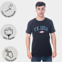 Camiseta Masculina Texas Farm Manga Curta American Tour Preto Ref:CM479