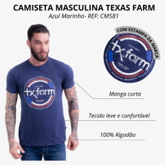 Camiseta Masculina Texas Farm Manga Curta Azul Marinho Com Logo Branco Grande REF: CM581