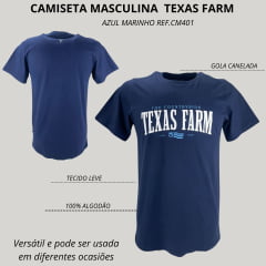 Camiseta Masculina Texas Farm Manga Curta Azul Marinho/Preto/Branco Com Logo Ref:CM401 - Escolha a cor