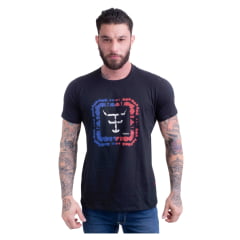 Camiseta Masculina Texas Farm Manga Curta Preta Com Logo Branca/Azul/Vermelho Grande REF: CM582