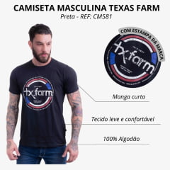 Camiseta Masculina Texas Farm Manga Curta Preta Com Logo Branco Grande REF: CM581