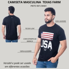 Camiseta Masculina Texas Farm Manga Curta Preta USA Ref:CM483