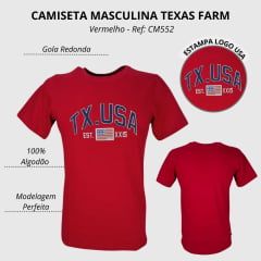 Camiseta Masculina Texas Farm Manga Curta Vermelho Bordô C/ Logo Usa em Azul - Ref: CM552