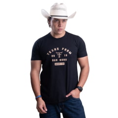 Camiseta Masculina Texas Farm Manga Curta Affinity Preto Estampado Logo Bege Ref:CM656