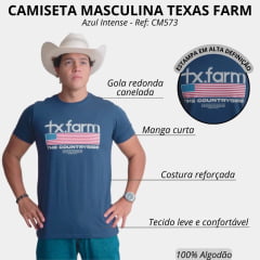 Camiseta Masculina Texas Farm Azul Intense Com Logo Branco E Bandeira EUA Ref:CM573