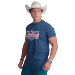 Camiseta Masculina Texas Farm Azul Intense Com Logo Branco E Bandeira EUA Ref:CM573