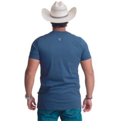 Camiseta Masculina Texas Farm Azul Intense Com Logo Branco E Bandeira EUA Ref:CM573
