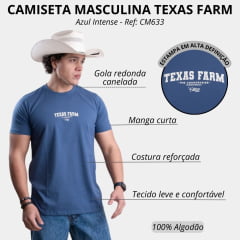 Camiseta Masculina Texas Farm Manga Curta Azul Intense Com Logo Estampado Ref:CM633
