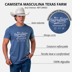 Camiseta Masculina Texas Farm Manga Curta Azul Intense Logo Cinza REF:CM692
