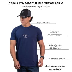 Camiseta Masculina Texas Farm Manga Curta Azul Marinho Com Logo Branco Ref:CME010