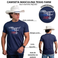 Camiseta Masculina Texas Farm Manga Curta Azul Marinho Com Logo Branco Ref:CM583