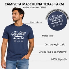 Camiseta Masculina Texas Farm Manga Curta Azul Marinho Logo Branco - REF:CM692