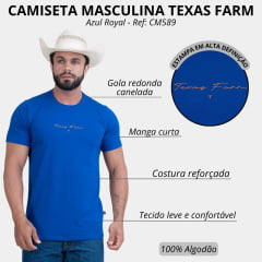 Camiseta Masculina Texas Farm Manga Curta Azul Royal Logo Laranja Ref:CM630
