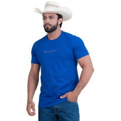 Camiseta Masculina Texas Farm Manga Curta Azul Royal Logo Laranja Ref:CM630