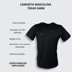 Camiseta Masculina Texas Farm Manga Curta Básica Preto Com Logo Pequeno Cinza Ref.CM143