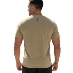 Camiseta Masculina Texas Farm Manga Curta Bege Areia Com Logo Em Marrom Café Ref:CM589
