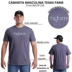 Camiseta Masculina Texas Farm Manga Curta Cinza Chumbo Com Escrita Da Marca Em Cinza Ref:CM258