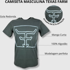 Camiseta Masculina Texas Farm Manga Curta Cinza Com Estampa Azul Claro - Ref.CM112