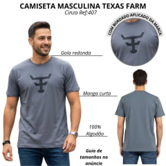 Camiseta Masculina Texas Farm Manga Curta Overtone Cinza Chumbo Com Logo Bordada Cinza Ref:CM407